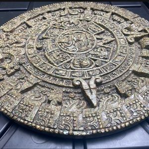 Aztec Mayan Calendar Wall Plaque Hanging Green Malachite 11” 
Original Zarebski
